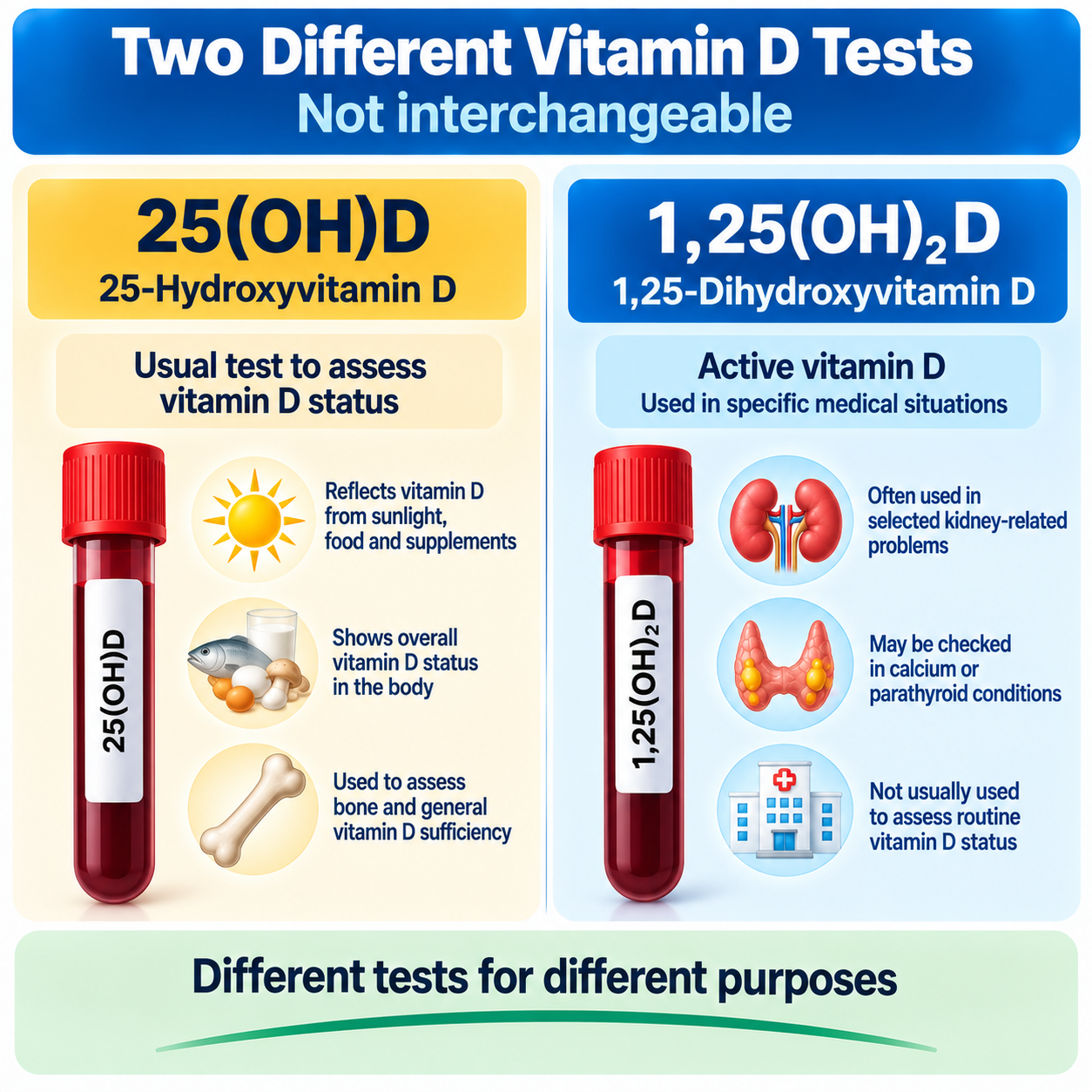 25-hydroxyvitamin D compared with active 1,25-dihydroxyvitamin D blood tests