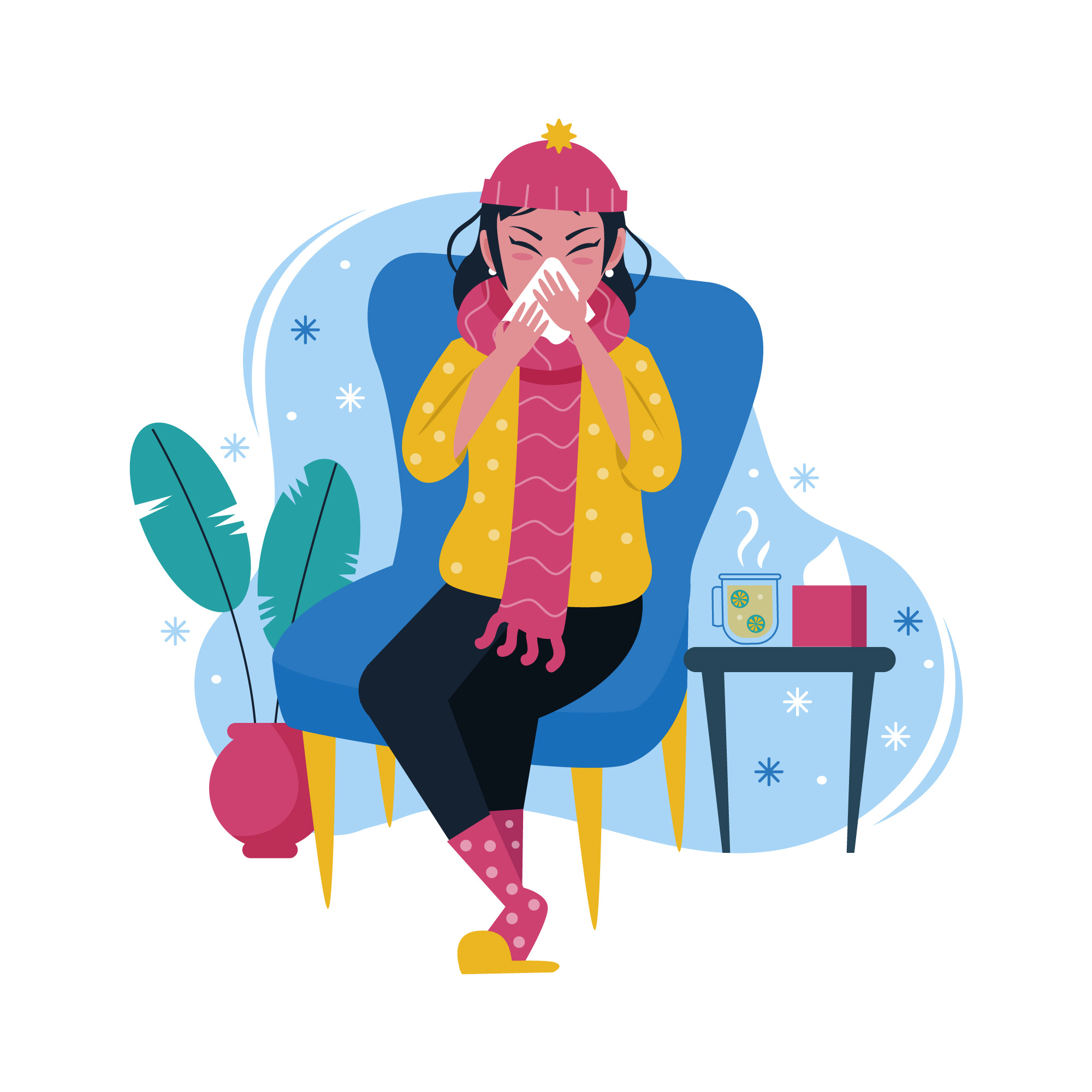 Adult resting at home while recovering from a common cold