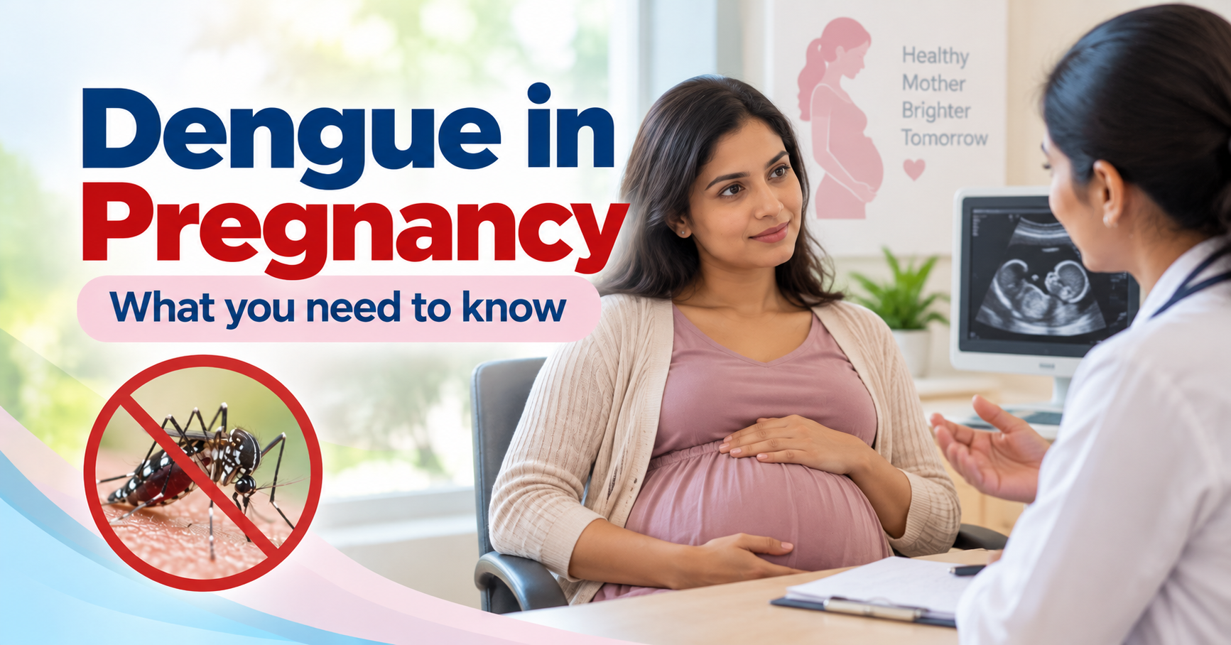 Pregnant woman receiving medical advice about dengue