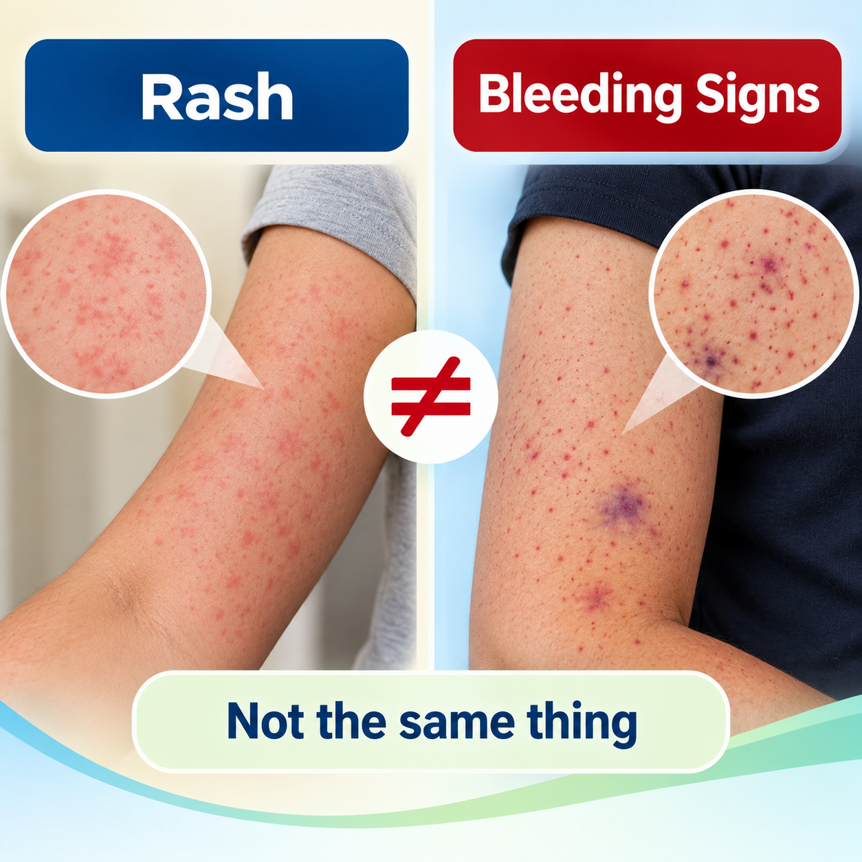 Dengue rash and bleeding signs are different findings and should not be confused