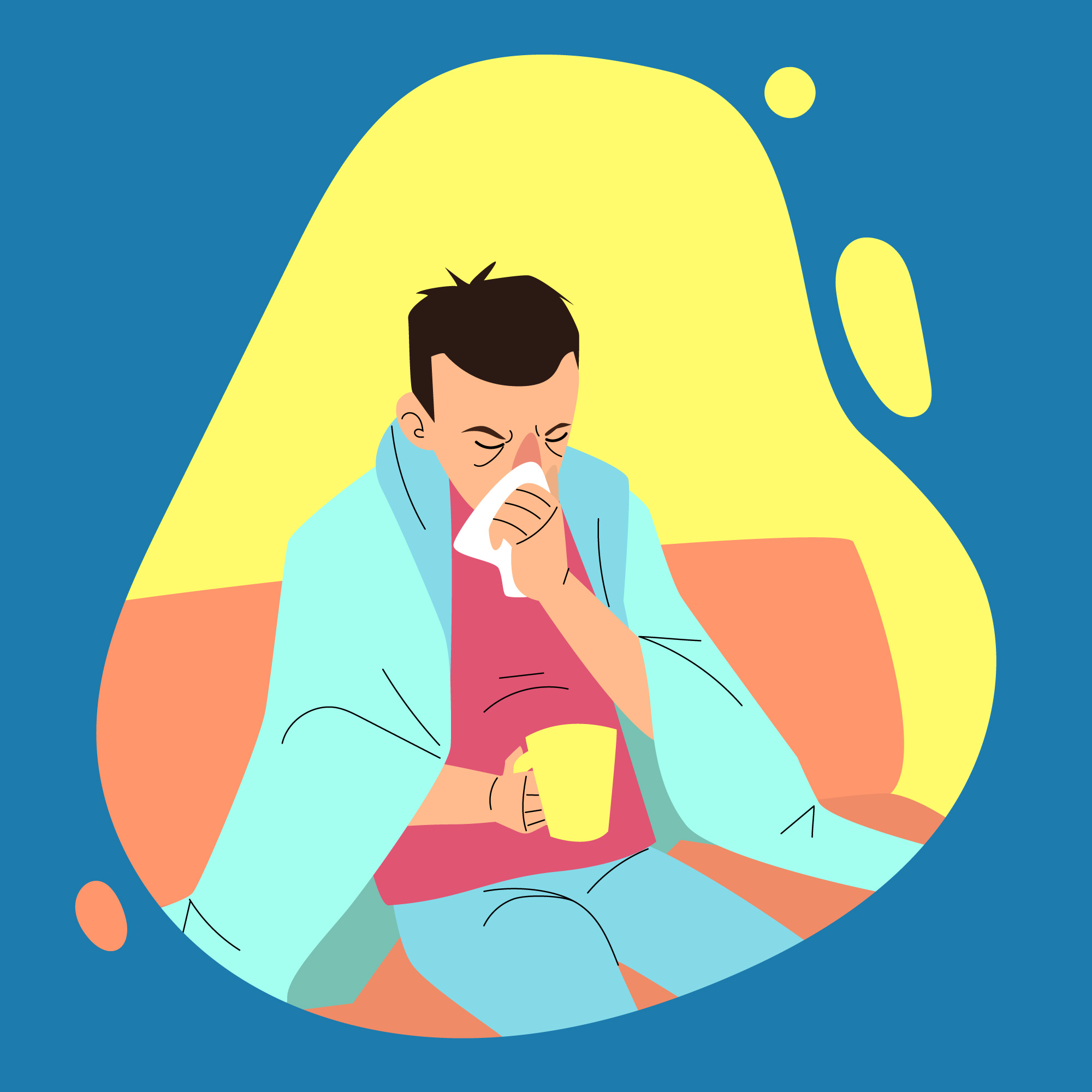 Person with a cold staying hydrated by drinking warm fluids