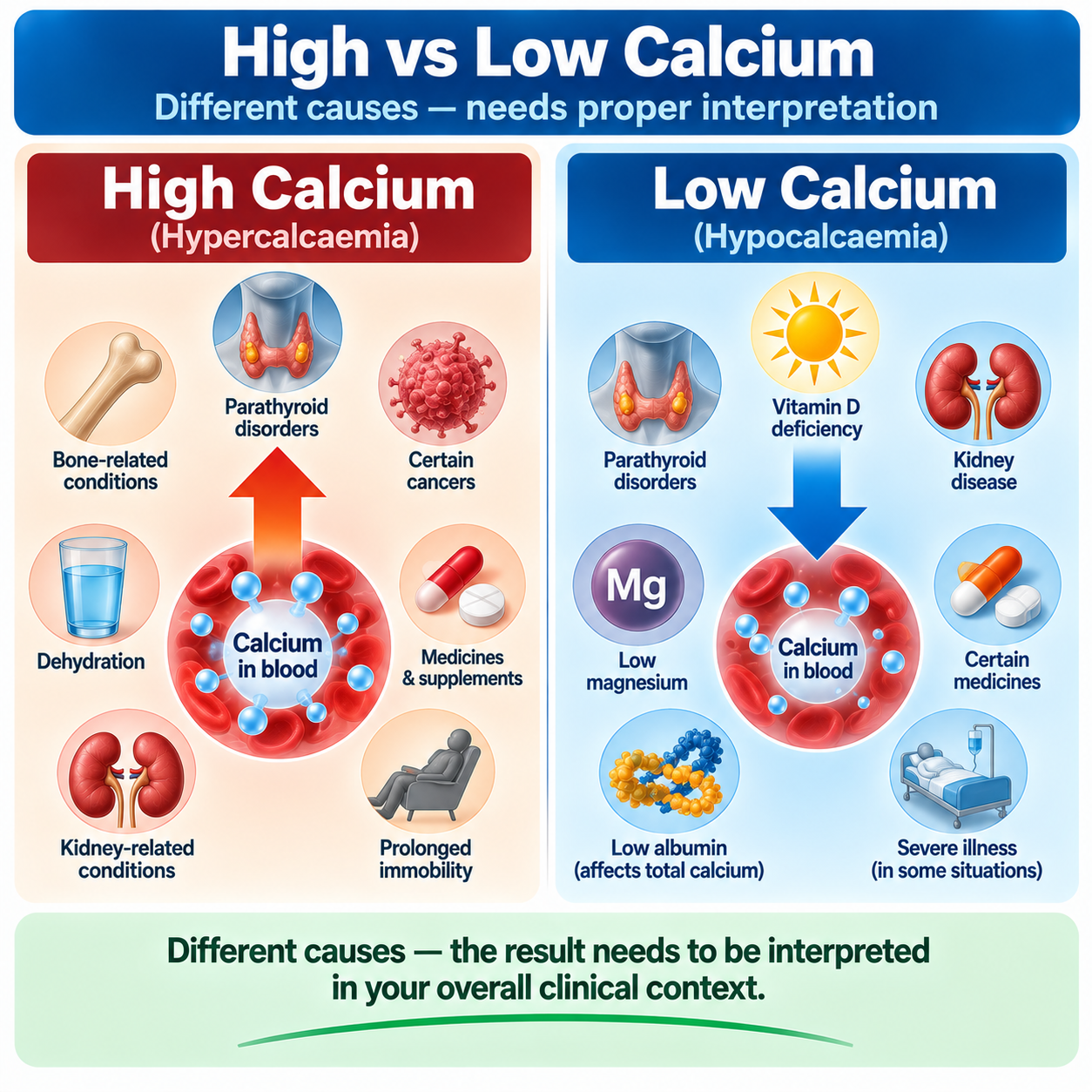 High calcium compared with low calcium and their different possible causes
