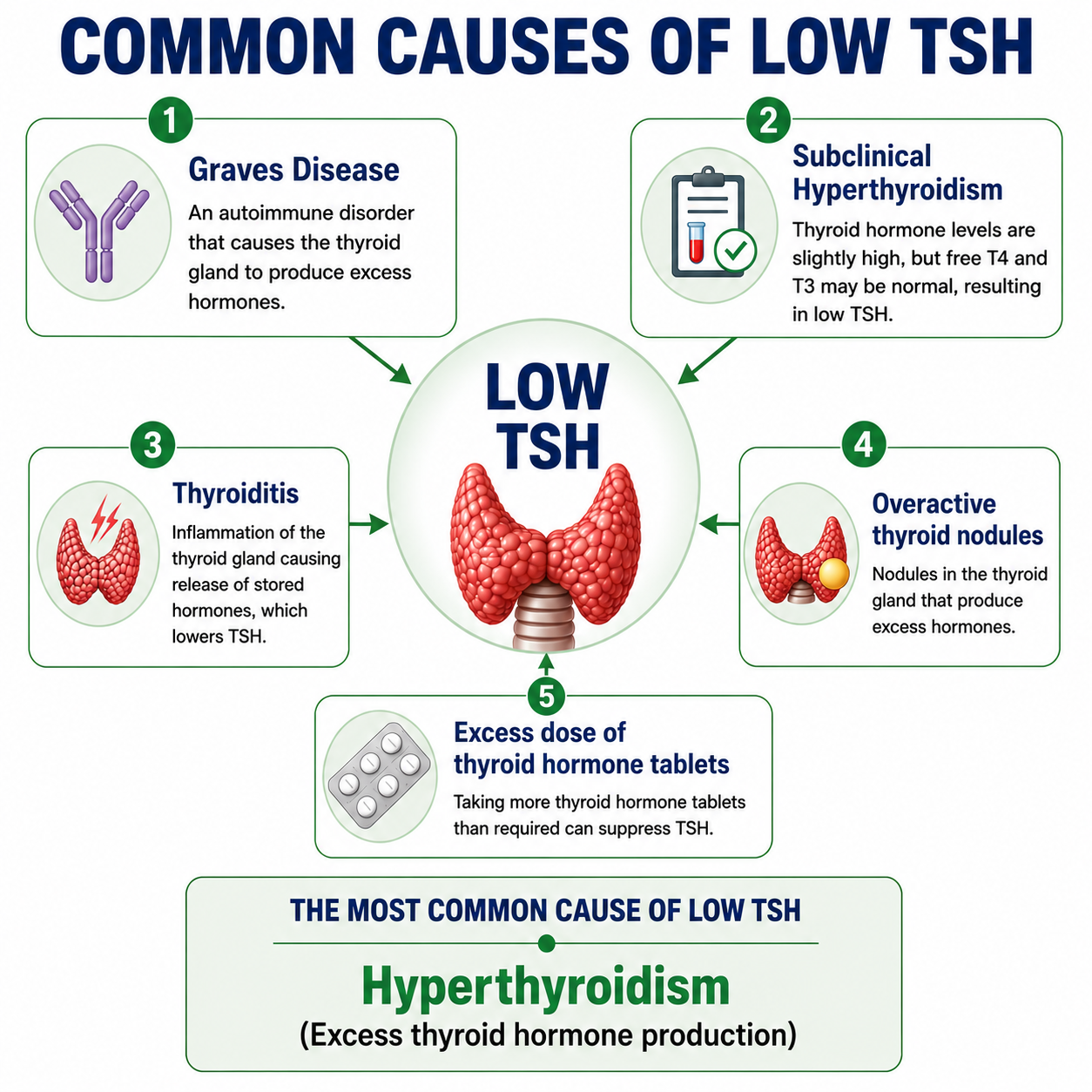 Common causes of low TSH — cause map
