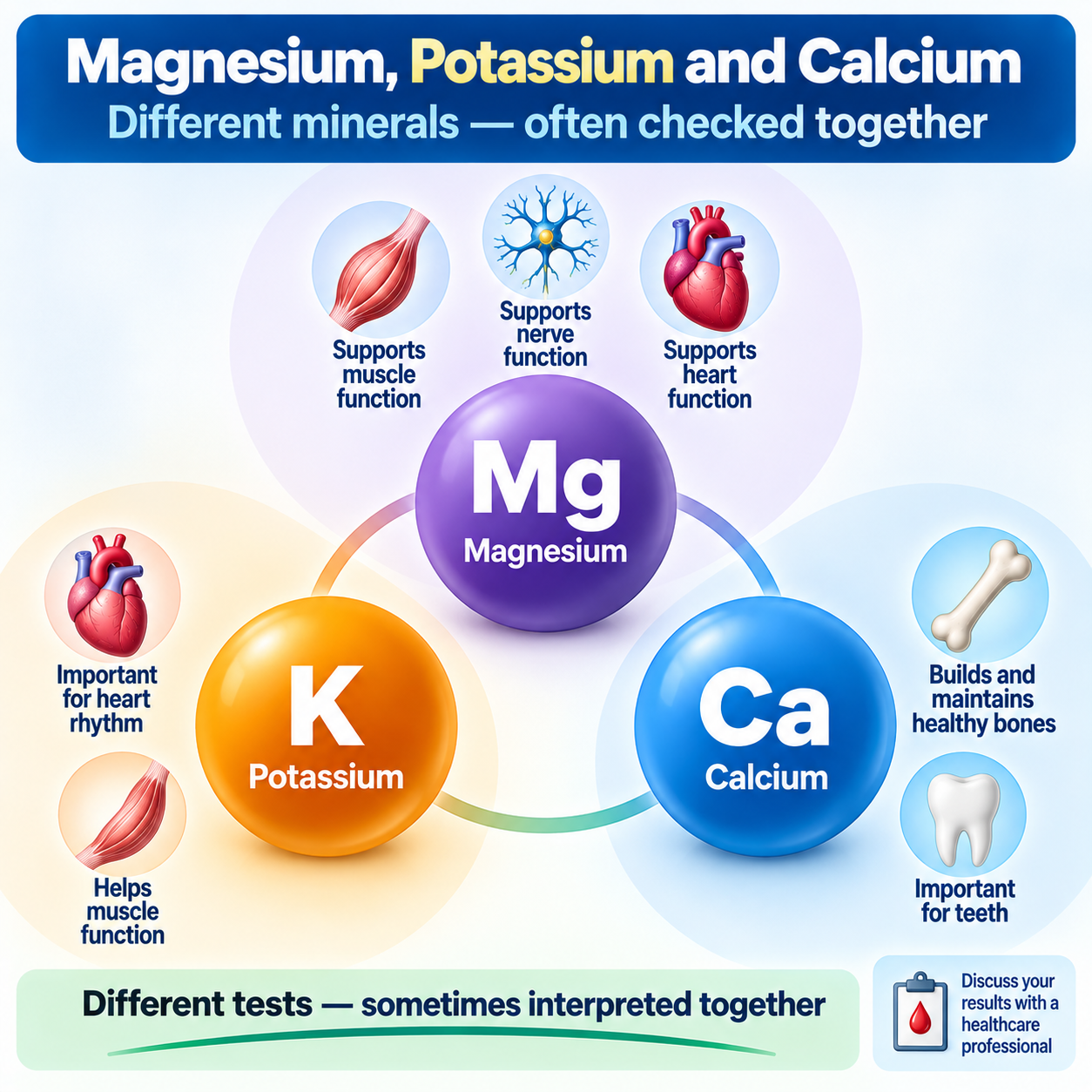 Magnesium shown alongside potassium and calcium as related but separate blood test results