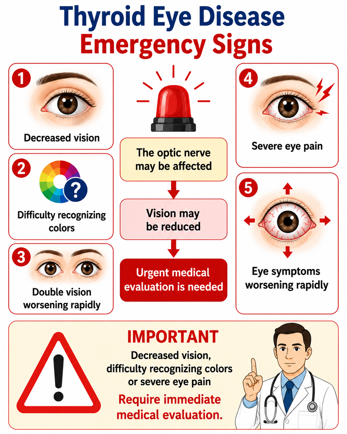 Thyroid Eye Disease Emergency Signs — Vision Loss, Colour Vision Change and Inability to Close Eye
