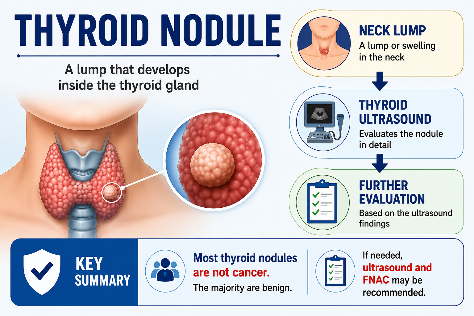 Thyroid Nodule — A lump inside the thyroid gland. Most nodules are benign.